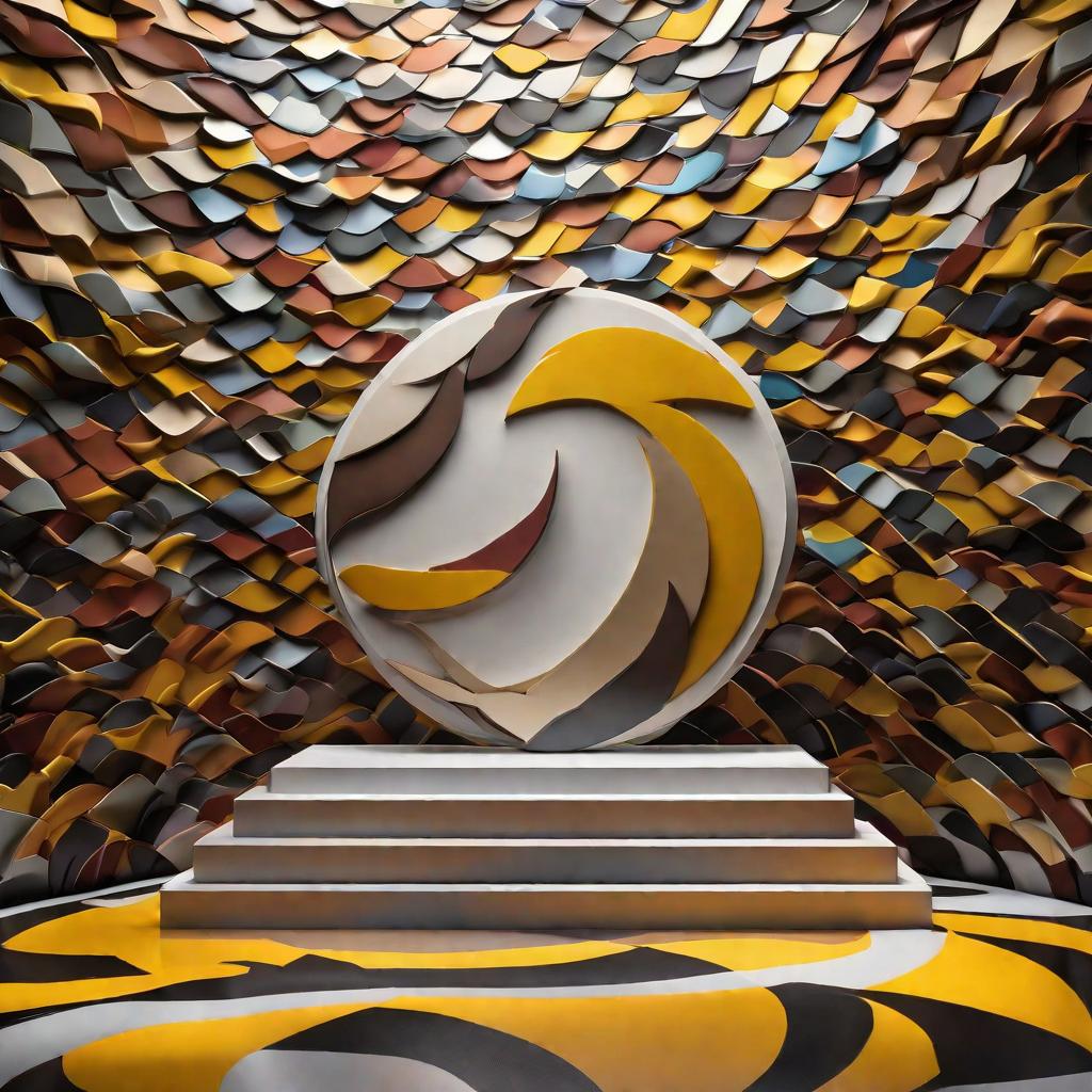  masterpiece, best quality, An artistic representation of the Hawthorn Hawks AFL logo, displayed as a majestic sculpture. The sculpture is set against a dynamic background, featuring a swirling vortex of colors symbolizing the team's triumphant journey to becoming premiers in 2024. The atmosphere is energetic and surreal, evoking a sense of excitement and achievement. The style is a mixed-media artwork, combining sculpture and digital painting techniques. The lighting is dramatic, with vibrant spotlights illuminating the sculpture from different angles, creating striking shadows and highlights. The realization involves sculpting the logo using clay or metal, followed by digital painting and rendering using advanced software for a visually ca