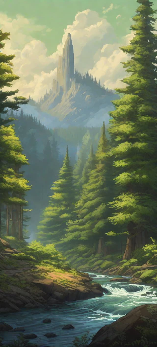  (realism style), A beautiful [Magical Forest] in the style of poster art, american regionalism, heavy shading, 2d game art, flat, limited shading, detailed shading, captivating cityscapes