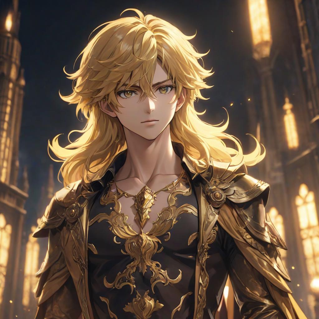  anime artwork A beautiful man with golden hair, a stunning scaleskin, and expensive clothes. . anime style, key visual, vibrant, studio anime, highly detailed hyperrealistic, full body, detailed clothing, highly detailed, cinematic lighting, stunningly beautiful, intricate, sharp focus, f/1. 8, 85mm, (centered image composition), (professionally color graded), ((bright soft diffused light)), volumetric fog, trending on instagram, trending on tumblr, HDR 4K, 8K