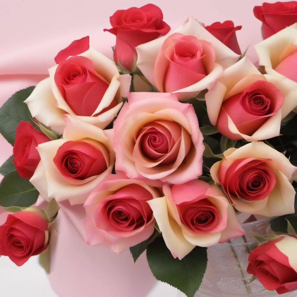  Draw a bouquet of 30 roses in the design of satin ribbons, a festive beautiful