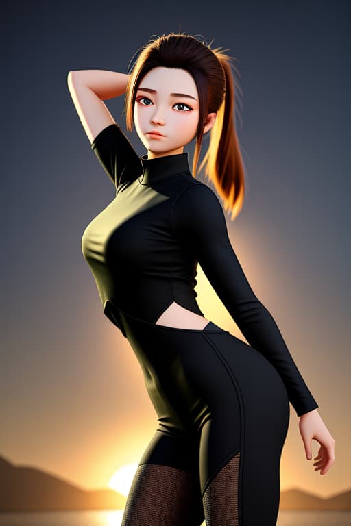  3d, full shot body photo, dynamic pose, female, high school student, beautiful, masterpiece, best quality, extremely detailed face, perfect lighting,,