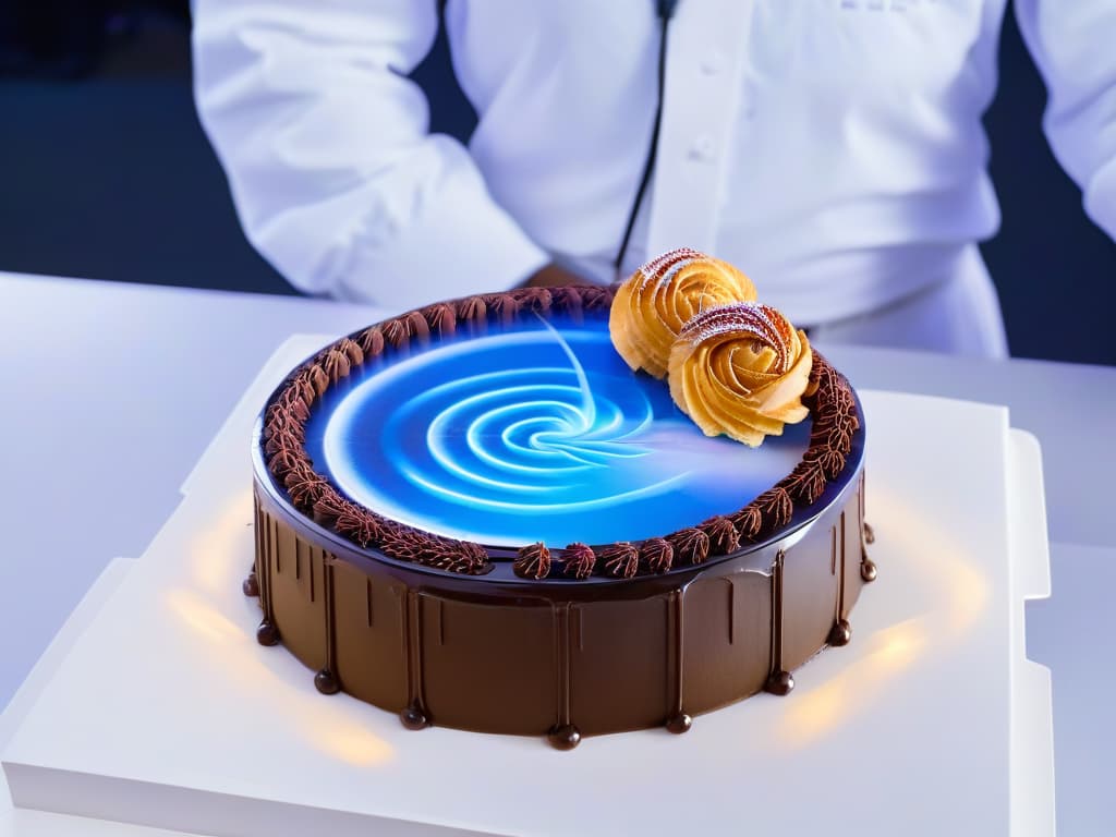  A closeup, ultradetailed image of a sleek, futuristic augmented reality headset projecting intricate, holographic dessert designs onto a blank canvas, showcasing the seamless integration of advanced technology in pastry decoration. The headset is elegantly designed with minimalistic features, emphasizing its cuttingedge capabilities in enhancing culinary creativity. The holographic dessert patterns are incredibly detailed, highlighting the limitless possibilities that advanced technologies offer in the realm of pastry artistry. hyperrealistic, full body, detailed clothing, highly detailed, cinematic lighting, stunningly beautiful, intricate, sharp focus, f/1. 8, 85mm, (centered image composition), (professionally color graded), ((bright soft diffused light)), volumetric fog, trending on instagram, trending on tumblr, HDR 4K, 8K