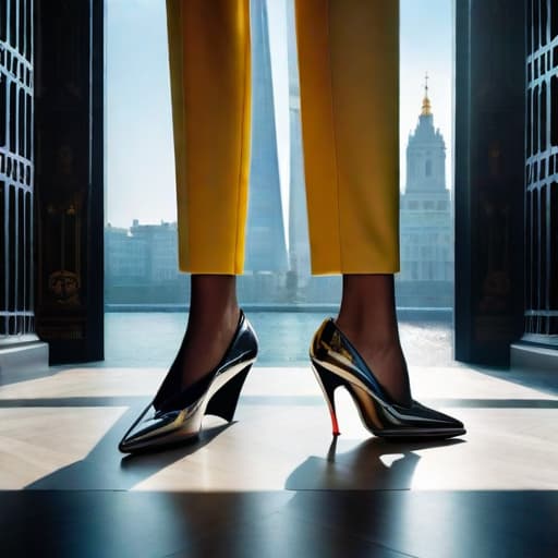  Funky shoes with ornate heels in the style of Balenciaga, Osamu Tezuka and Stan Lee, cinematic shot, intricate, photorealistic, artstation, realistic, 100 mm, photography, octane, high definition, depth of field, 8k hyperrealistic, full body, detailed clothing, highly detailed, cinematic lighting, stunningly beautiful, intricate, sharp focus, f/1. 8, 85mm, (centered image composition), (professionally color graded), ((bright soft diffused light)), volumetric fog, trending on instagram, trending on tumblr, HDR 4K, 8K