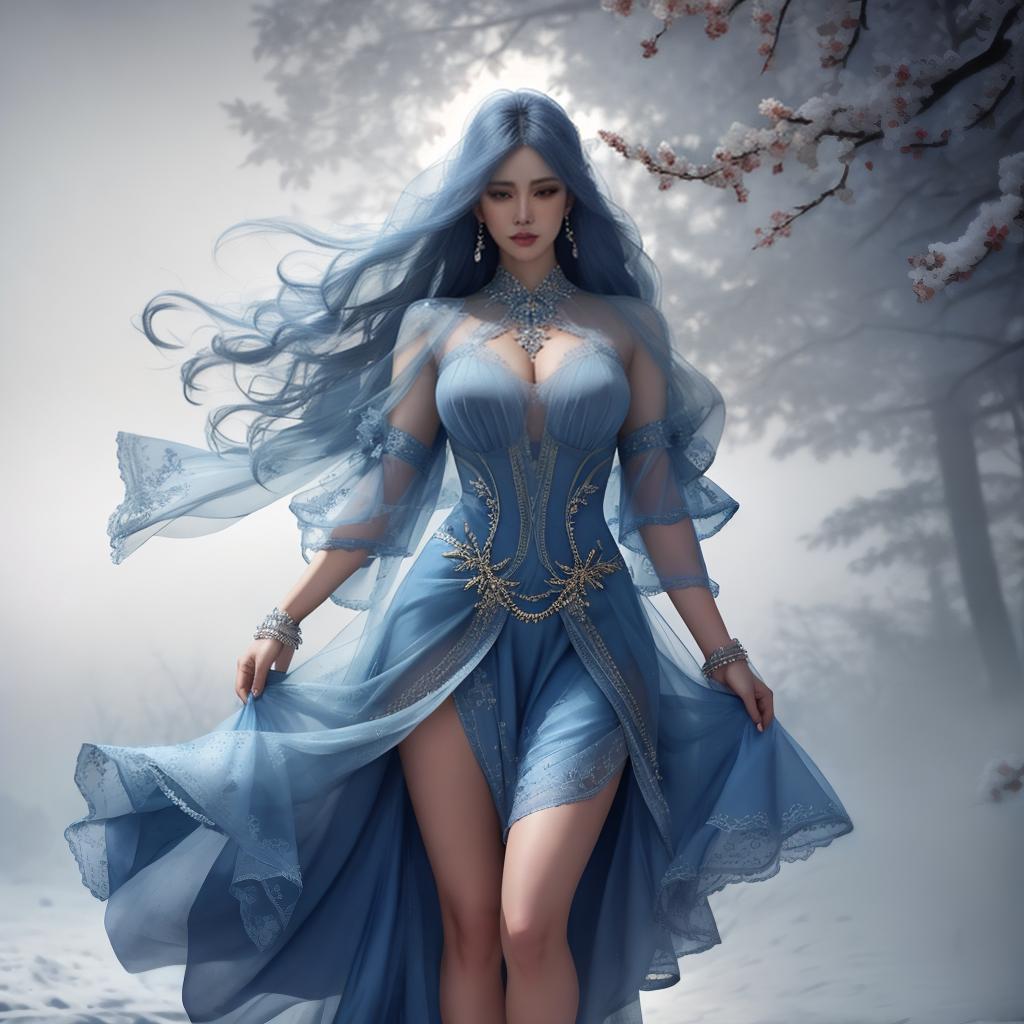  blue-hea hyperrealistic, full body, detailed clothing, highly detailed, cinematic lighting, stunningly beautiful, intricate, sharp focus, f/1. 8, 85mm, (centered image composition), (professionally color graded), ((bright soft diffused light)), volumetric fog, trending on instagram, trending on tumblr, HDR 4K, 8K