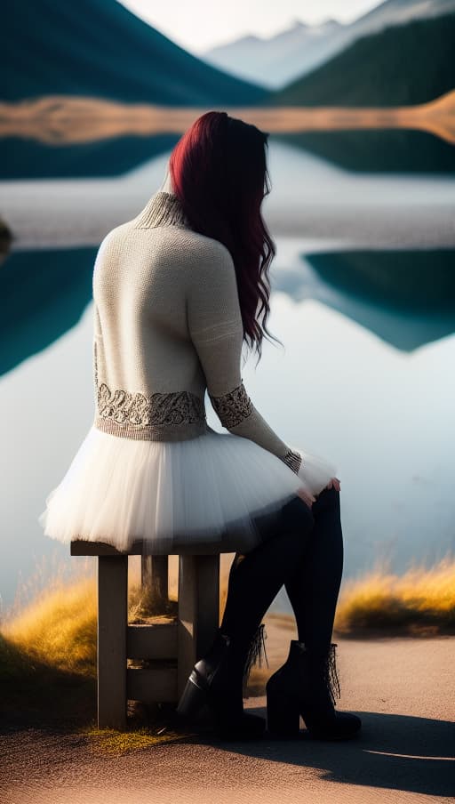  Beautilful girl sitting by a lakeside. hyperrealistic, full body, detailed clothing, highly detailed, cinematic lighting, stunningly beautiful, intricate, sharp focus, f/1. 8, 85mm, (centered image composition), (professionally color graded), ((bright soft diffused light)), volumetric fog, trending on instagram, trending on tumblr, HDR 4K, 8K