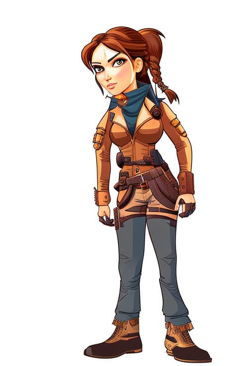  vector art, Steampunk Portrait of Lara Croft, detailed, comic style, jim lee