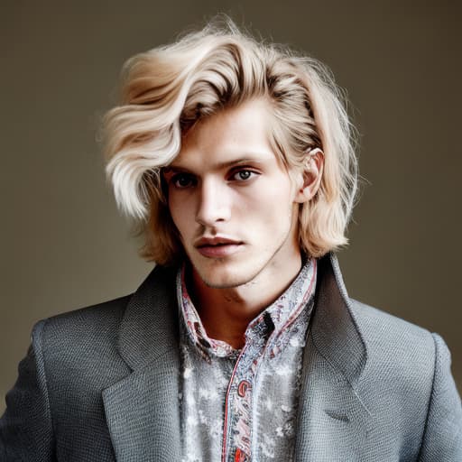 portrait+ style Russian queer supermodel blonde hunk dude face