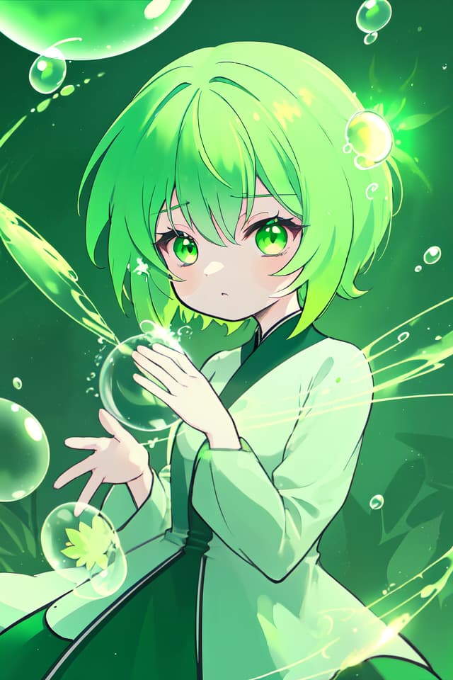  Green hair character bubble aura