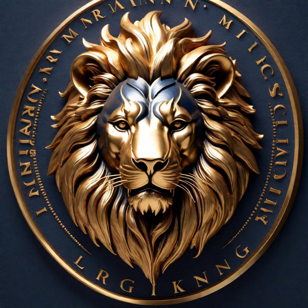  Create a logo featuring a majestic lion's head mounted on a wall with the brand name 'Trumani King' prominently displayed at the bottom. The logo should convey sophistication, luxury, and strength, with a color palette that suggests regality, such as gold, dark blues, and blacks. hyperrealistic, full body, detailed clothing, highly detailed, cinematic lighting, stunningly beautiful, intricate, sharp focus, f/1. 8, 85mm, (centered image composition), (professionally color graded), ((bright soft diffused light)), volumetric fog, trending on instagram, trending on tumblr, HDR 4K, 8K