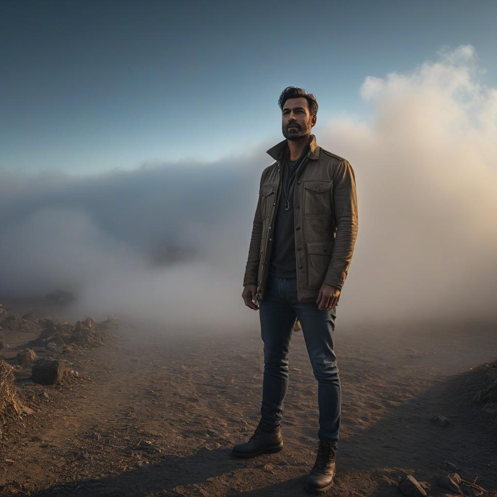  small dusty clouds, canon 1dx, iso 100, f 4, daylight hyperrealistic, full body, detailed clothing, highly detailed, cinematic lighting, stunningly beautiful, intricate, sharp focus, f/1. 8, 85mm, (centered image composition), (professionally color graded), ((bright soft diffused light)), volumetric fog, trending on instagram, trending on tumblr, HDR 4K, 8K