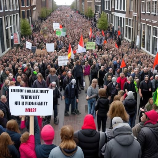  A protest march with about 100 people without a title in the Netherlands from the front below