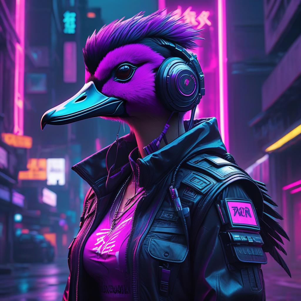  neonpunk style waist deep goose on avatar . cyberpunk, vaporwave, neon, vibes, vibrant, stunningly beautiful, crisp, detailed, sleek, ultramodern, magenta highlights, dark purple shadows, high contrast, cinematic, ultra detailed, intricate, professional hyperrealistic, full body, detailed clothing, highly detailed, cinematic lighting, stunningly beautiful, intricate, sharp focus, f/1. 8, 85mm, (centered image composition), (professionally color graded), ((bright soft diffused light)), volumetric fog, trending on instagram, trending on tumblr, HDR 4K, 8K