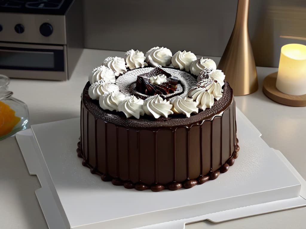  A beautifully designed, minimalistic image showcasing a virtual dessert being overlaid onto a real kitchen counter using augmented reality technology. The dessert, a decadent chocolate cake with intricate frosting details, appears incredibly realistic and enticing. The background features a sleek and modern kitchen setting, enhancing the futuristic and educational aspect of augmented reality in culinary education. The lighting is soft, highlighting the details of both the virtual dessert and the surroundings, creating a visually stunning and inspiring scene for the readers. hyperrealistic, full body, detailed clothing, highly detailed, cinematic lighting, stunningly beautiful, intricate, sharp focus, f/1. 8, 85mm, (centered image composition), (professionally color graded), ((bright soft diffused light)), volumetric fog, trending on instagram, trending on tumblr, HDR 4K, 8K