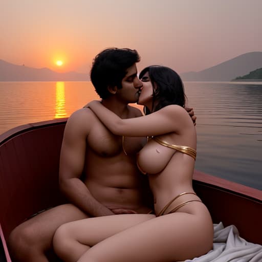  savita bhabhi, top less, kissing, man, sensual, boat, sunset