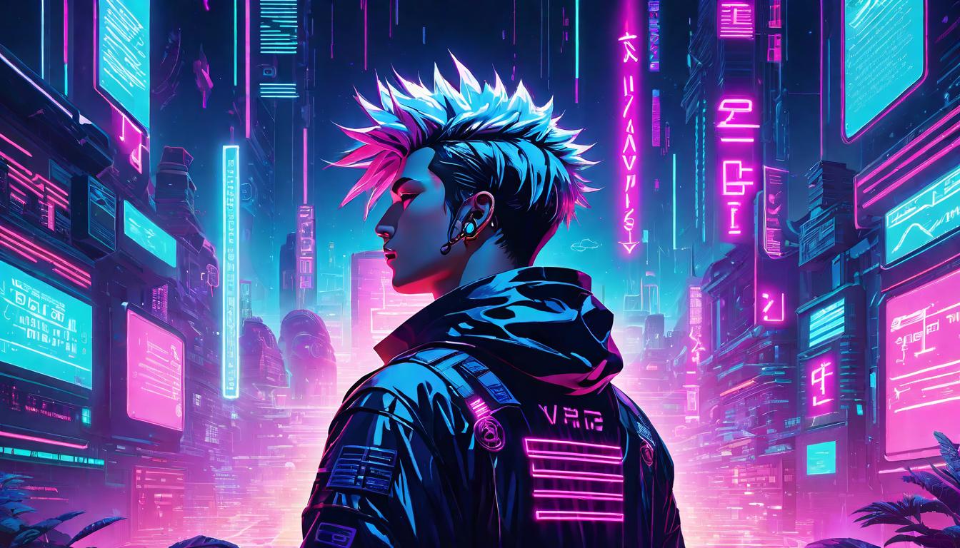  vaporwave,cyberpunk game style a meditative figure surrounded by ethereal symbols, transcending words, aura of masteryeon, dystopian, futuristic, digital, vibrant, detailed, high contrast, reminiscent of cyberpunk genre video games,retro aesthetic, cyberpunk, vibrant, neon colors, vintage 80s and 90s style, highly detailed