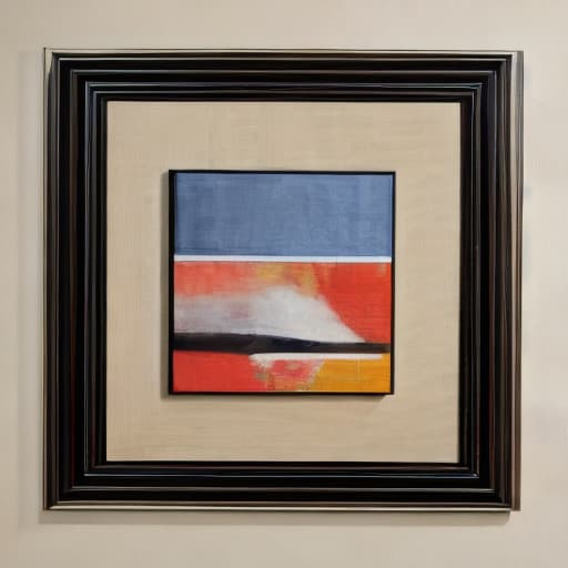  framed square painting in a lobby with wing chairs