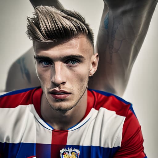 portrait+ style Russian queer footballer blonde hunk dude face