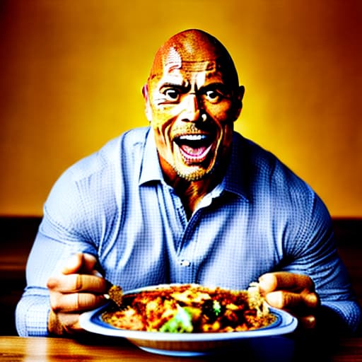 portrait+ style Dwayne Johnson eating biryani