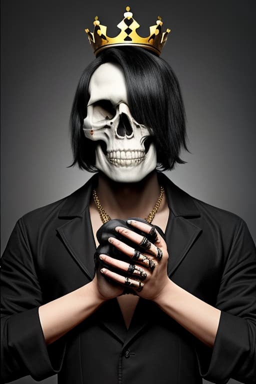  he king black hair with a skull in his hand