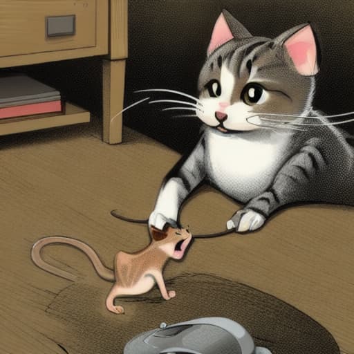  A cartoon of a cat catching a mouse