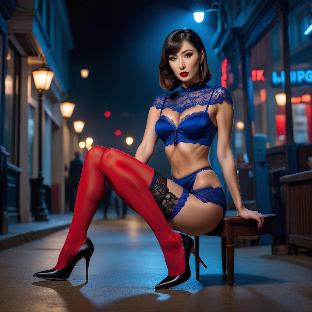  cinematic photo skinny young , innocent ish face, showing bare flat , small size red briefs, long thin legs, lace blue stockings, black high heels, front view from feet to head . 35mm photograph, film, bokeh, professional, 4k, highly detailed hyperrealistic, full body, detailed clothing, highly detailed, cinematic lighting, stunningly beautiful, intricate, sharp focus, f/1. 8, 85mm, (centered image composition), (professionally color graded), ((bright soft diffused light)), volumetric fog, trending on instagram, trending on tumblr, HDR 4K, 8K