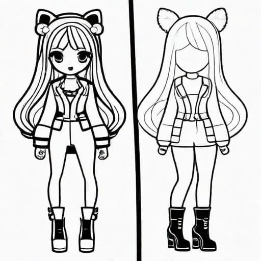  b&w lineart kawaii style fashion, minimalist style, white background, full body, picture, coloring book style on white background, well composed, clean coloring book page, No dither, no gradient, strong outline, No fill, No solids, vector illustration, –ar 9:11 –v 5,coloring book, line art, high resolution, black and white, colorless,(( no color)) ((only sketch)) hyperrealistic, full body, detailed clothing, highly detailed, cinematic lighting, stunningly beautiful, intricate, sharp focus, f/1. 8, 85mm, (centered image composition), (professionally color graded), ((bright soft diffused light)), volumetric fog, trending on instagram, trending on tumblr, HDR 4K, 8K