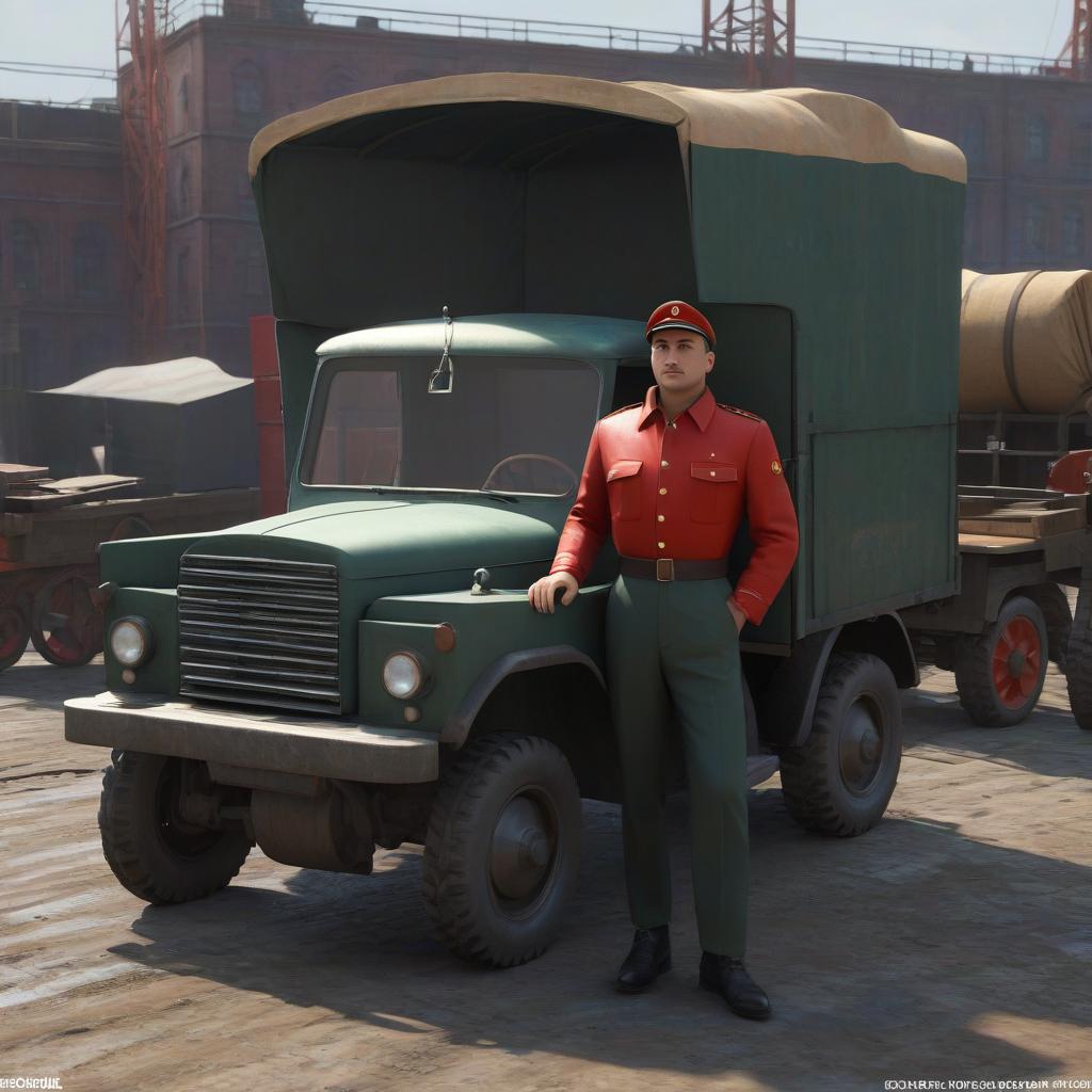  My address is the Soviet Union, The wheels are dictated by the carriage, Postal cargo is being packed, Look for me on construction sites, workday summaries, Russian avant garde 1960, socialist realism, romantic Soviet realism, professional 3d model {prompt} . octane render, highly detailed, volumetric, dramatic lighting hyperrealistic, full body, detailed clothing, highly detailed, cinematic lighting, stunningly beautiful, intricate, sharp focus, f/1. 8, 85mm, (centered image composition), (professionally color graded), ((bright soft diffused light)), volumetric fog, trending on instagram, trending on tumblr, HDR 4K, 8K