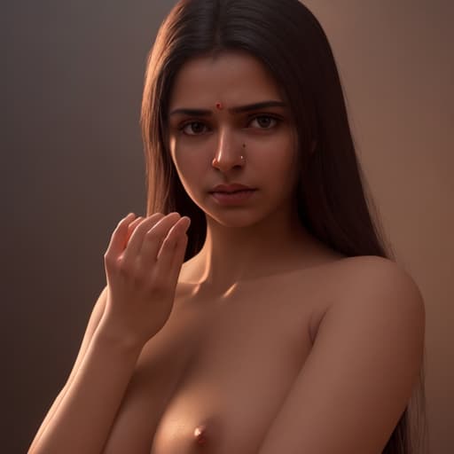  Nude women pose soft lighting big boops hands cross boops cinematic scene Indian face