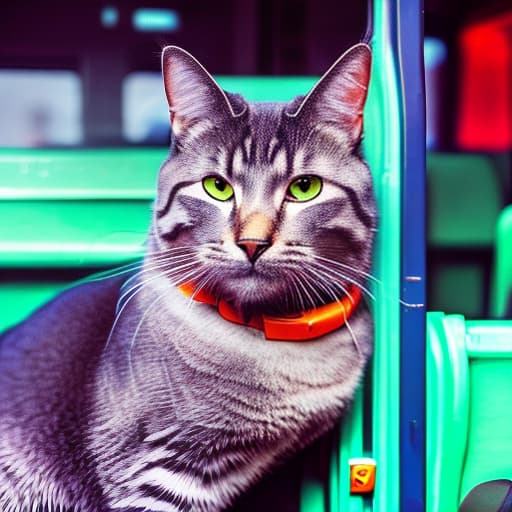 nvinkpunk Realistic image of a cat wearing headphones and reading glasses while riding a bus. hyperrealistic, full body, detailed clothing, highly detailed, cinematic lighting, stunningly beautiful, intricate, sharp focus, f/1. 8, 85mm, (centered image composition), (professionally color graded), ((bright soft diffused light)), volumetric fog, trending on instagram, trending on tumblr, HDR 4K, 8K