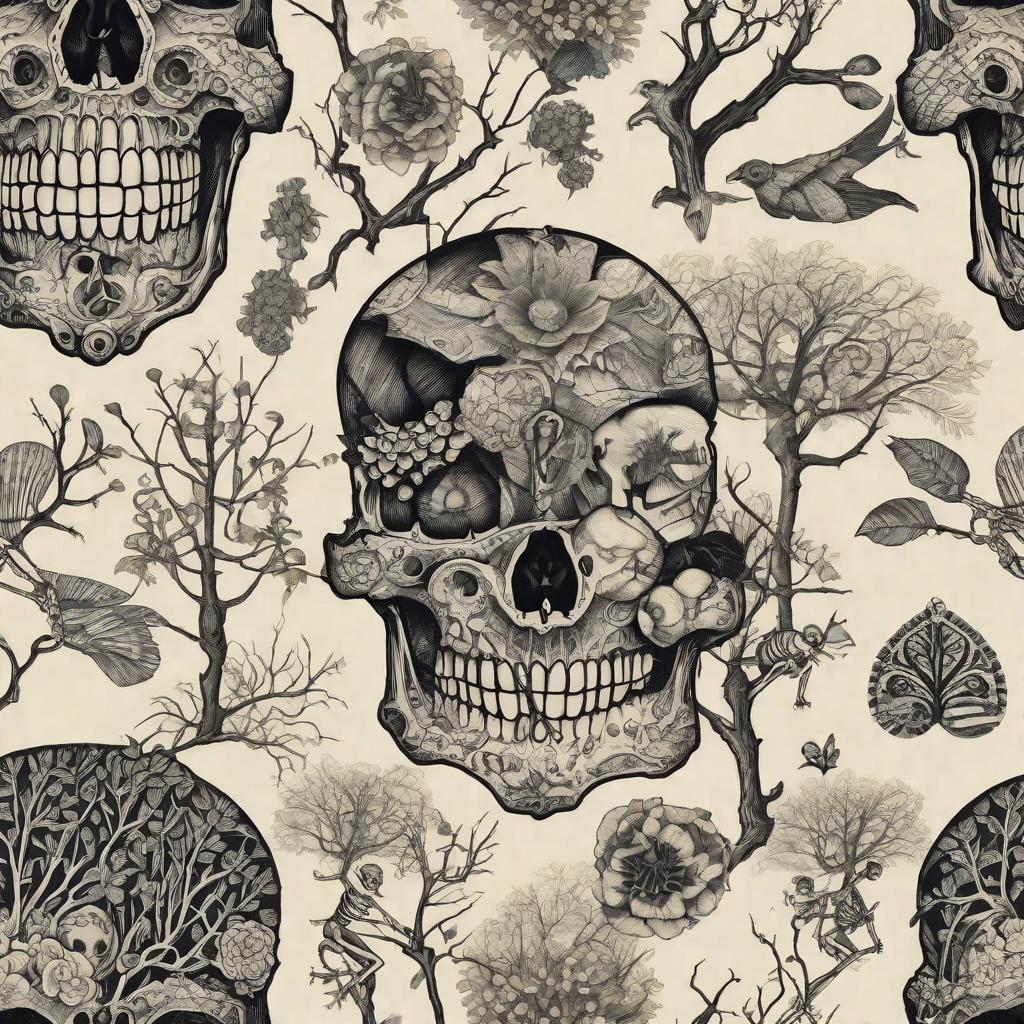  masterpiece, best quality, tattoo tree of life skeletons