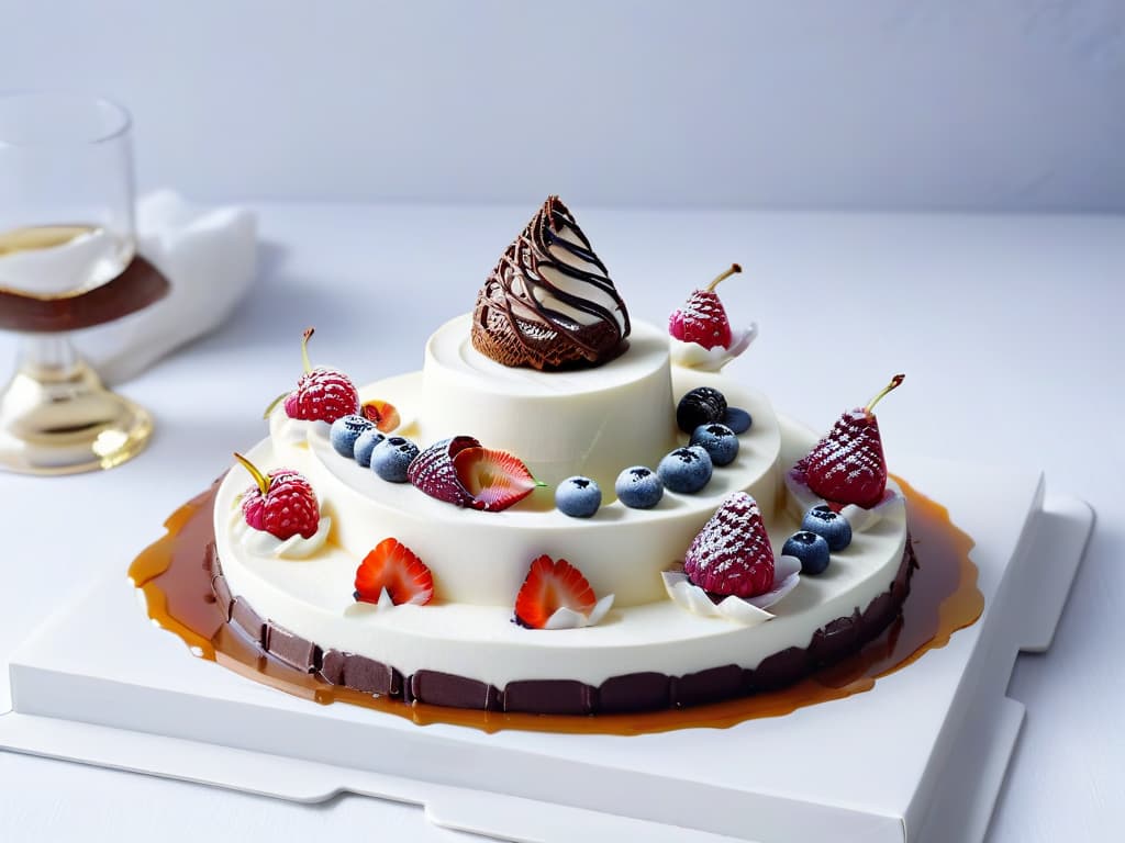  An intricate, minimalistic image featuring a symmetrical layout of elegant dessert plates delicately arranged on a reflective surface. Each plate showcases a different dessert inspired by classic strategies, such as a strategically placed raspberry on a pristine white mousse, a chocolate truffle resembling a fortified castle, and a caramel drizzle forming an intricate battle plan. The desserts are artfully garnished with edible flowers and gold leaf accents, exuding a sense of sophistication and culinary creativity. hyperrealistic, full body, detailed clothing, highly detailed, cinematic lighting, stunningly beautiful, intricate, sharp focus, f/1. 8, 85mm, (centered image composition), (professionally color graded), ((bright soft diffused light)), volumetric fog, trending on instagram, trending on tumblr, HDR 4K, 8K