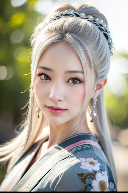  Kyoto Beauty Long Hair Japanese Decision Financial Finance Smile Smile Light Silver Hair, (Masterpiece, BestQuality:1.3), (ultra detailed:1.2), (hyperrealistic:1.3), (RAW photo:1.2),High detail RAW color photo, professional photograph, (Photorealistic:1.4), (realistic:1.4), ,professional lighting, (japanese), beautiful face, (realistic face)