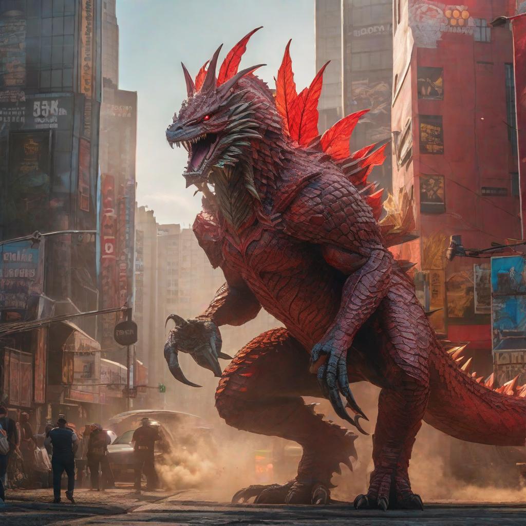  genera un temible kaiju de color naranka con alas de color rojo y ojos de color amarillo llamado"Kechal", artgerm, jeremy, lipkin, michael, garmash detailed digital art, radiant, light, detailed, intricate, environment hyperrealistic, full body, detailed clothing, highly detailed, cinematic lighting, stunningly beautiful, intricate, sharp focus, f/1. 8, 85mm, (centered image composition), (professionally color graded), ((bright soft diffused light)), volumetric fog, trending on instagram, trending on tumblr, HDR 4K, 8K