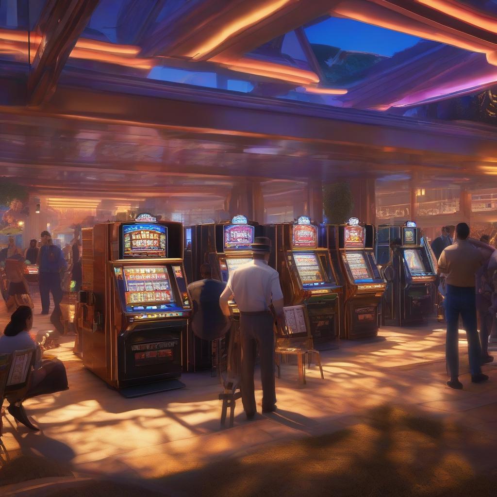  goose playing slot machines by robert mccall, 4k resolution in fortnite of, sunset photo at golden hour in the style of realism, atmospheric hyperrealistic, full body, detailed clothing, highly detailed, cinematic lighting, stunningly beautiful, intricate, sharp focus, f/1. 8, 85mm, (centered image composition), (professionally color graded), ((bright soft diffused light)), volumetric fog, trending on instagram, trending on tumblr, HDR 4K, 8K