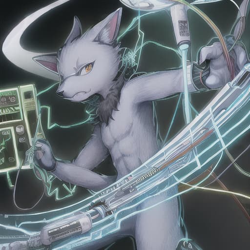  furry with eletric wires around his