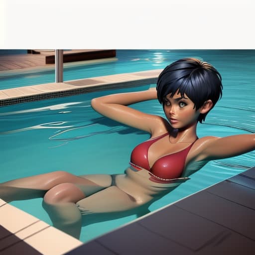  tanned woman with short hair can't swim and drowning