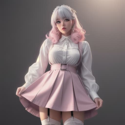  The face is cool, boyish, the gender is a woman, the clothes are in a maid clothes, the more mini skirts, the soybean, the hairstyle, the hairstyle, the hair color is silver hair, and the are one. Only books, wear garter belts, hair quality are natural perm, hair tips are crumbled, skirts are too short, pink are visible, clothes are maid clothes, eyes are red. , Panchira hyperrealistic, full body, detailed clothing, highly detailed, cinematic lighting, stunningly beautiful, intricate, sharp focus, f/1. 8, 85mm, (centered image composition), (professionally color graded), ((bright soft diffused light)), volumetric fog, trending on instagram, trending on tumblr, HDR 4K, 8K