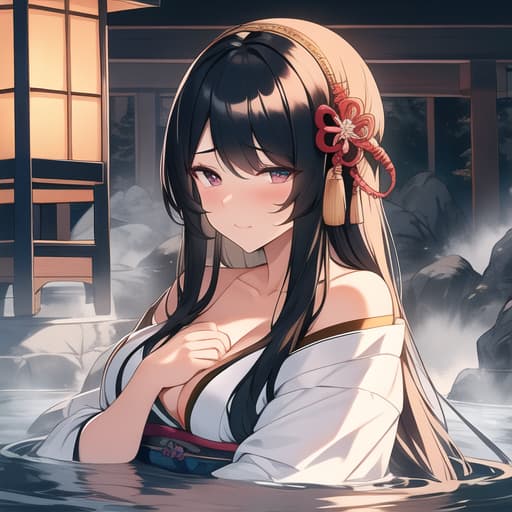  masterpiece, high quality, 4K, HDR BREAK,A young beautiful old with long black hair, big eyes, and a shy, displeased expression, ing in a hot spring, covering her with her right hand. BREAK Close up BREAK Outdoor hot spring setting, traditional Japanese architecture in the background. hyperrealistic, full body, detailed clothing, highly detailed, cinematic lighting, stunningly beautiful, intricate, sharp focus, f/1. 8, 85mm, (centered image composition), (professionally color graded), ((bright soft diffused light)), volumetric fog, trending on instagram, trending on tumblr, HDR 4K, 8K