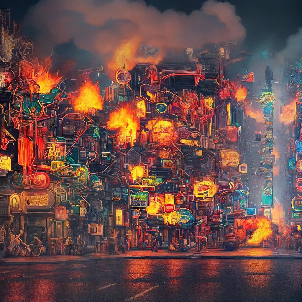  ((A masterpiece)), (((best quality))), 8k, high detailed, ultra-detailed. Joey Jordison from Slipknot as a Simpsons character, (bold and dynamic pose), wearing his iconic mask and jumpsuit, (drumsticks in hand), surrounded by flames and smoke, (recreating Slipknot's energetic stage presence), with a graffiti-style background, resembling the vibrant streets of Springfield, in the style of Matt Groening, the creator of The Simpsons. The image should have a high contrast color palette, with intense reds, oranges, and blacks, emphasizing the fiery atmosphere. The lighting should be dramatic, casting strong shadows and highlighting Joey Jordison's intense expression and the details of his mask and jumpsuit. hyperrealistic, full body, detailed clothing, highly detailed, cinematic lighting, stunningly beautiful, intricate, sharp focus, f/1. 8, 85mm, (centered image composition), (professionally color graded), ((bright soft diffused light)), volumetric fog, trending on instagram, trending on tumblr, HDR 4K, 8K