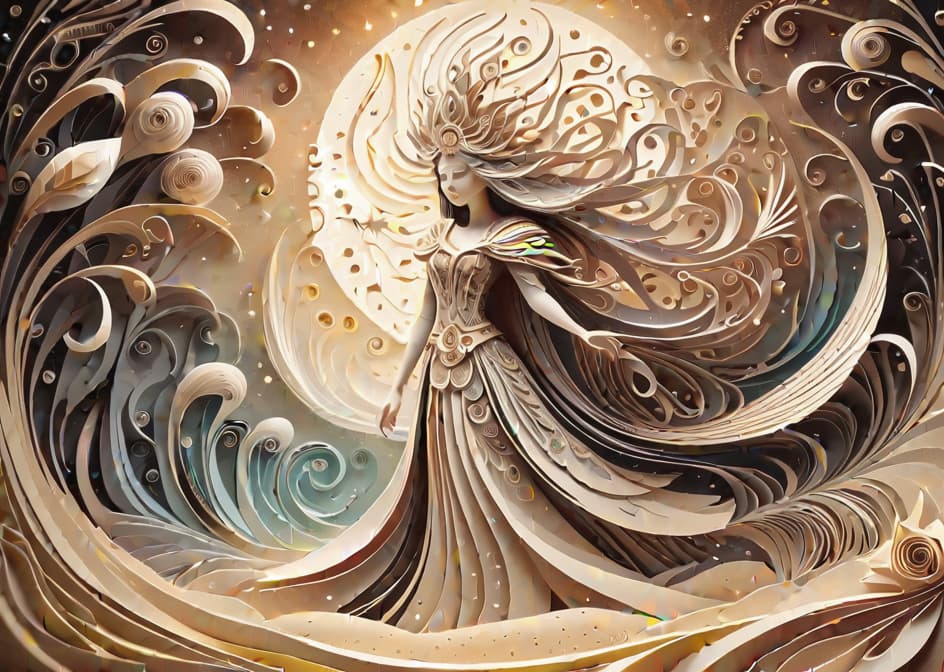  Ethereal fantasy concept vector illustration art of intricate paper quilled sand spirit, vint, beautiful paper quills, hyper-detailed, insane depth, gorgeous composition, chaotic but orderly, magnificent, celestial, ethereal, painterly, epic, majestic, magical, fantasy art, cover art, dreamy, magic, surreal, fantasy, digital art, wlop, artgerm, and James Jean, ultra HD, realistic, vivid colors, highly detailed hyperrealistic, full body, detailed clothing, highly detailed, cinematic lighting, stunningly beautiful, intricate, sharp focus, f/1. 8, 85mm, (centered image composition), (professionally color graded), ((bright soft diffused light)), volumetric fog, trending on instagram, trending on tumblr, HDR 4K, 8K