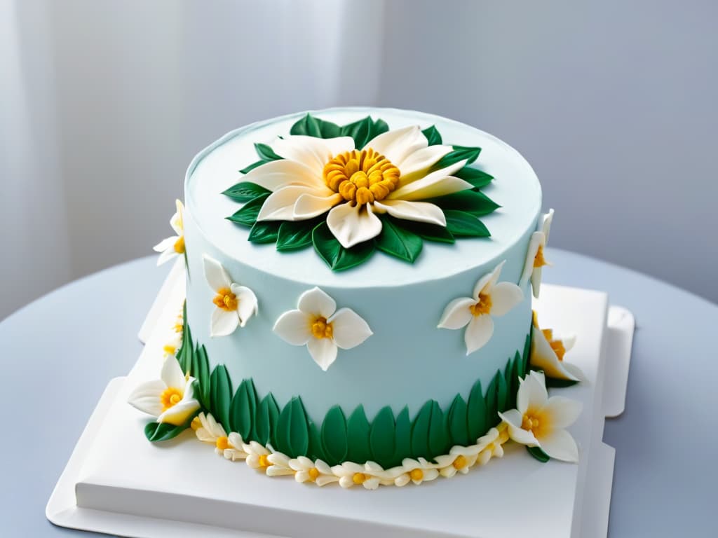  A closeup, ultradetailed image of a perfectly sculpted sugar flower on a pristine white fondant cake. The delicate petals showcase intricate details and lifelike textures, with subtle shadows adding depth and realism. The image captures the artistry and precision required in competitionlevel pastry decoration, inspiring admiration for the skill and dedication of professional pastry chefs. hyperrealistic, full body, detailed clothing, highly detailed, cinematic lighting, stunningly beautiful, intricate, sharp focus, f/1. 8, 85mm, (centered image composition), (professionally color graded), ((bright soft diffused light)), volumetric fog, trending on instagram, trending on tumblr, HDR 4K, 8K