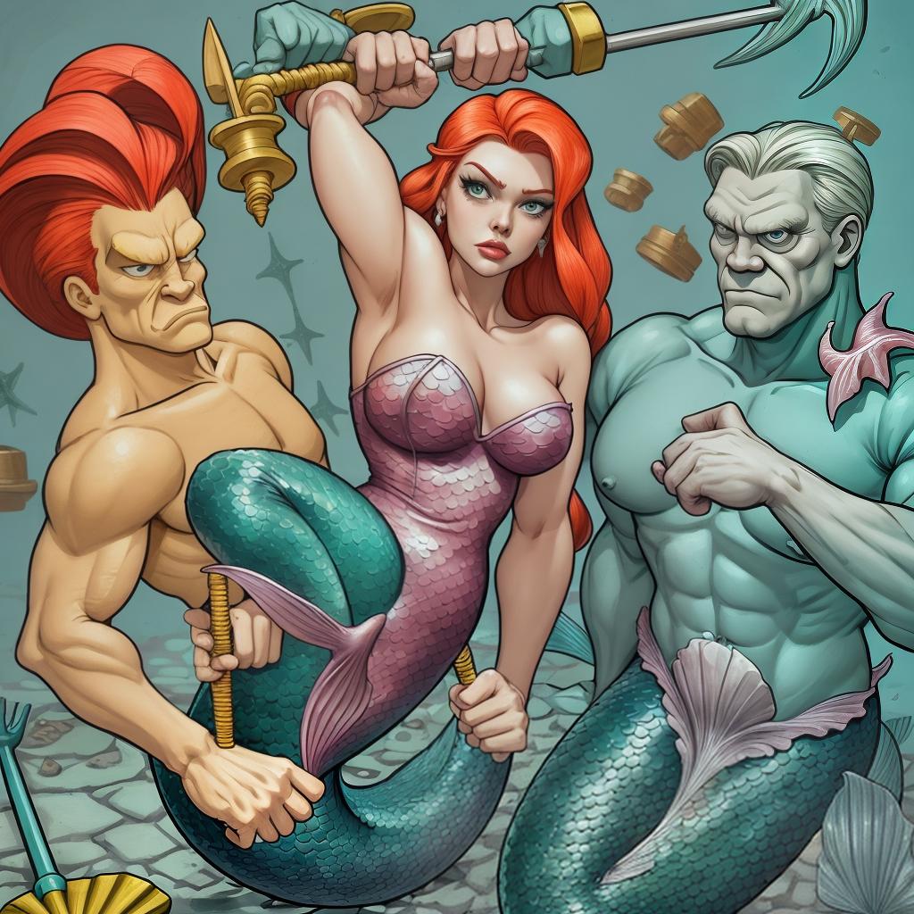  mermaid, man wear hammer and needle