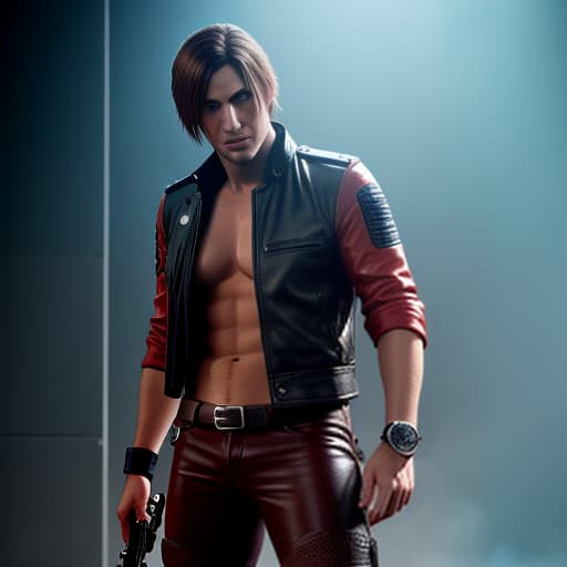 leon Kennedy cuntboy big hyperrealistic, full body, detailed clothing, highly detailed, cinematic lighting, stunningly beautiful, intricate, sharp focus, f/1. 8, 85mm, (centered image composition), (professionally color graded), ((bright soft diffused light)), volumetric fog, trending on instagram, trending on tumblr, HDR 4K, 8K