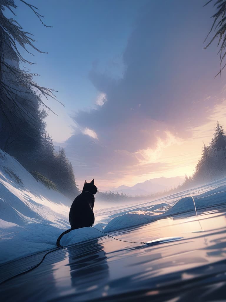  (small fish fishing:1.7、black cat that catches small fish、black cat fishing with a tail)、((icon、logotype design:1.4、symbol design))、black cat & small fish、(((on the frozen lake)))、best quality:1.4、masterpiece:1.4、ultra detailed texture、RAW photorealistic、absurd resolution、8K illustration、no background、💩、, masterpiece, best quality,8k,ultra detailed,high resolution,an extremely delicate and beautiful,hyper detail