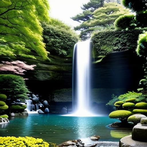  Japan garden lantern waterfall
