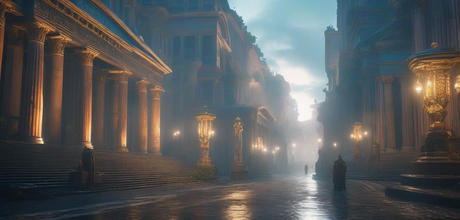  (masterpiece, concept art, rich background: 1.2), Street of a fantastic metropolis combining the styles of ancient Greek and Roman architecture, as well as Baroque and Victorian era. The background is dark, textured. Anime stylisation. 8k HDR, Highly detailed, high quality. Gloomy colors: 1.1, hyperrealistic, full body, detailed clothing, highly detailed, cinematic lighting, stunningly beautiful, intricate, sharp focus, f/1. 8, 85mm, (centered image composition), (professionally color graded), ((bright soft diffused light)), volumetric fog, trending on instagram, trending on tumblr, HDR 4K, 8K