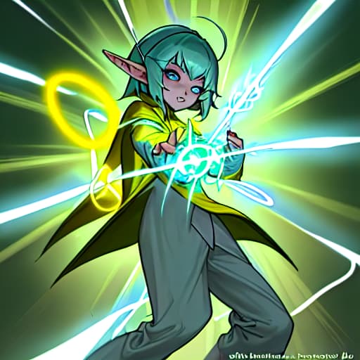  sorwdmaster elf with eletric powers with yelow and whithe clothes