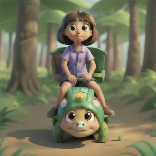  Dora riding on turtle's back