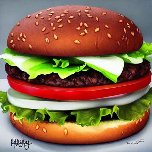  burger hyperrealistic, full body, detailed clothing, highly detailed, cinematic lighting, stunningly beautiful, intricate, sharp focus, f/1. 8, 85mm, (centered image composition), (professionally color graded), ((bright soft diffused light)), volumetric fog, trending on instagram, trending on tumblr, HDR 4K, 8K