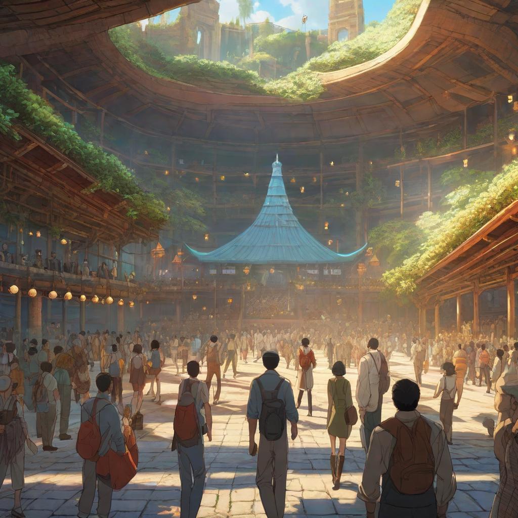  A group of people leaving the stadium., anime concept art by Hayao Miyazaki, featured on pixiv, fantasy art, concept art, official art, high detailed hyperrealistic, full body, detailed clothing, highly detailed, cinematic lighting, stunningly beautiful, intricate, sharp focus, f/1. 8, 85mm, (centered image composition), (professionally color graded), ((bright soft diffused light)), volumetric fog, trending on instagram, trending on tumblr, HDR 4K, 8K